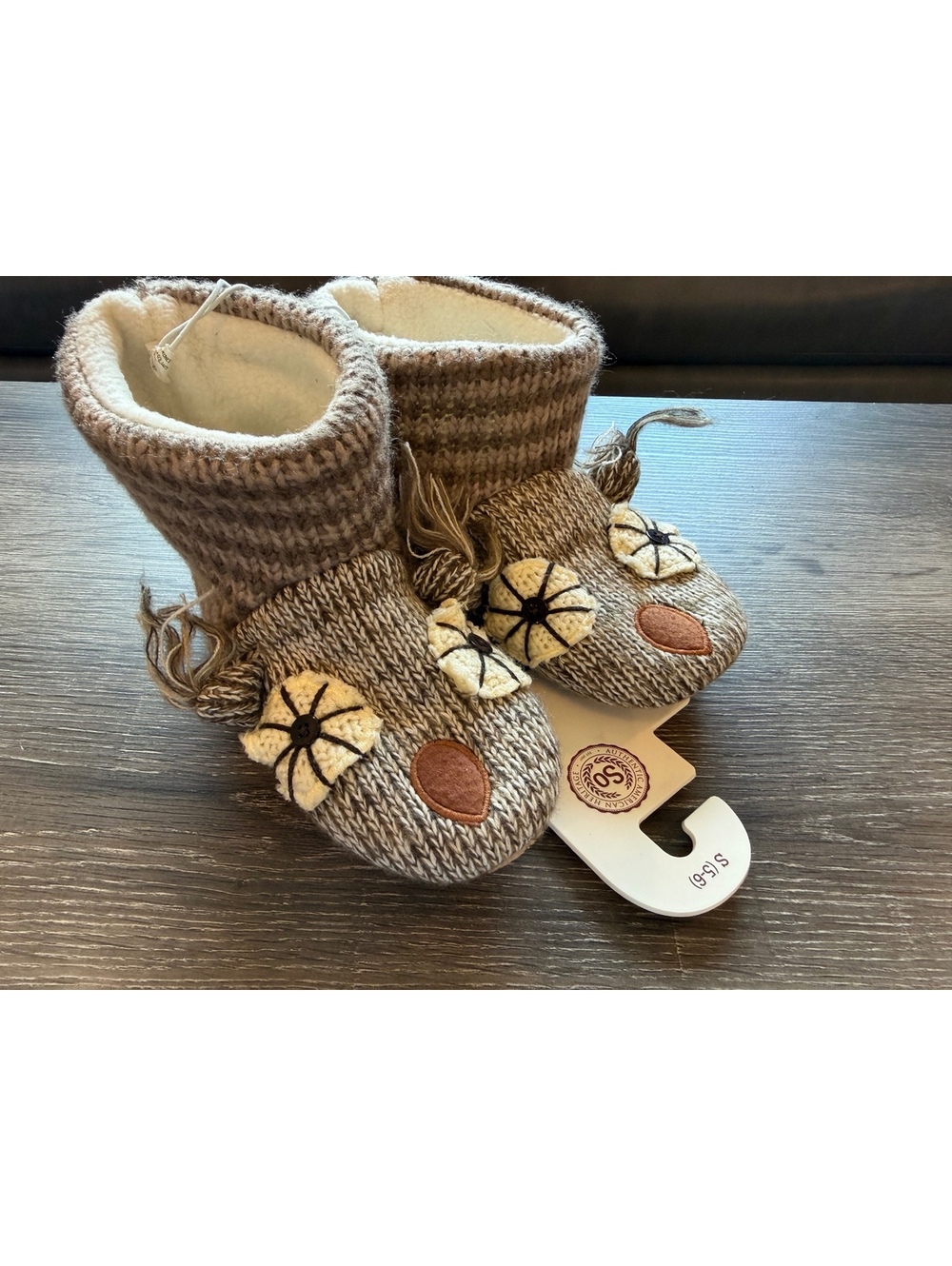 NWT Women’s Plush Knit Slipper Boots Owl Gray Sherpa Lined Size S 5-6 Cozy Warm
